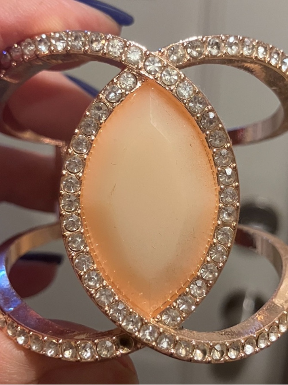Rose Gold Rhinestone Marquise Faux Stone Statement Cuff Bracelet - Picture 4 of 6